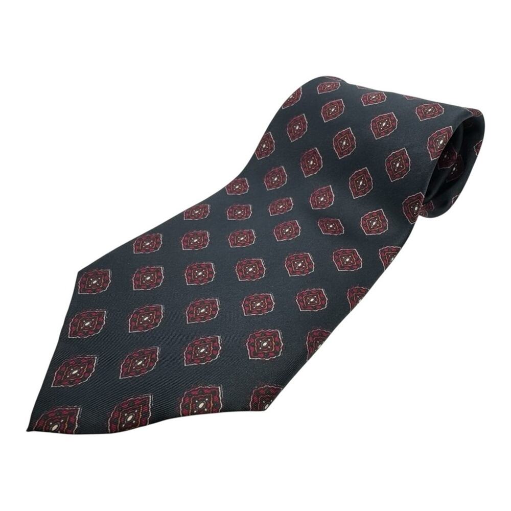 Elegant Black and Red Patterned Tie Oliver Hunt Silk Italy 58” Business Formal
